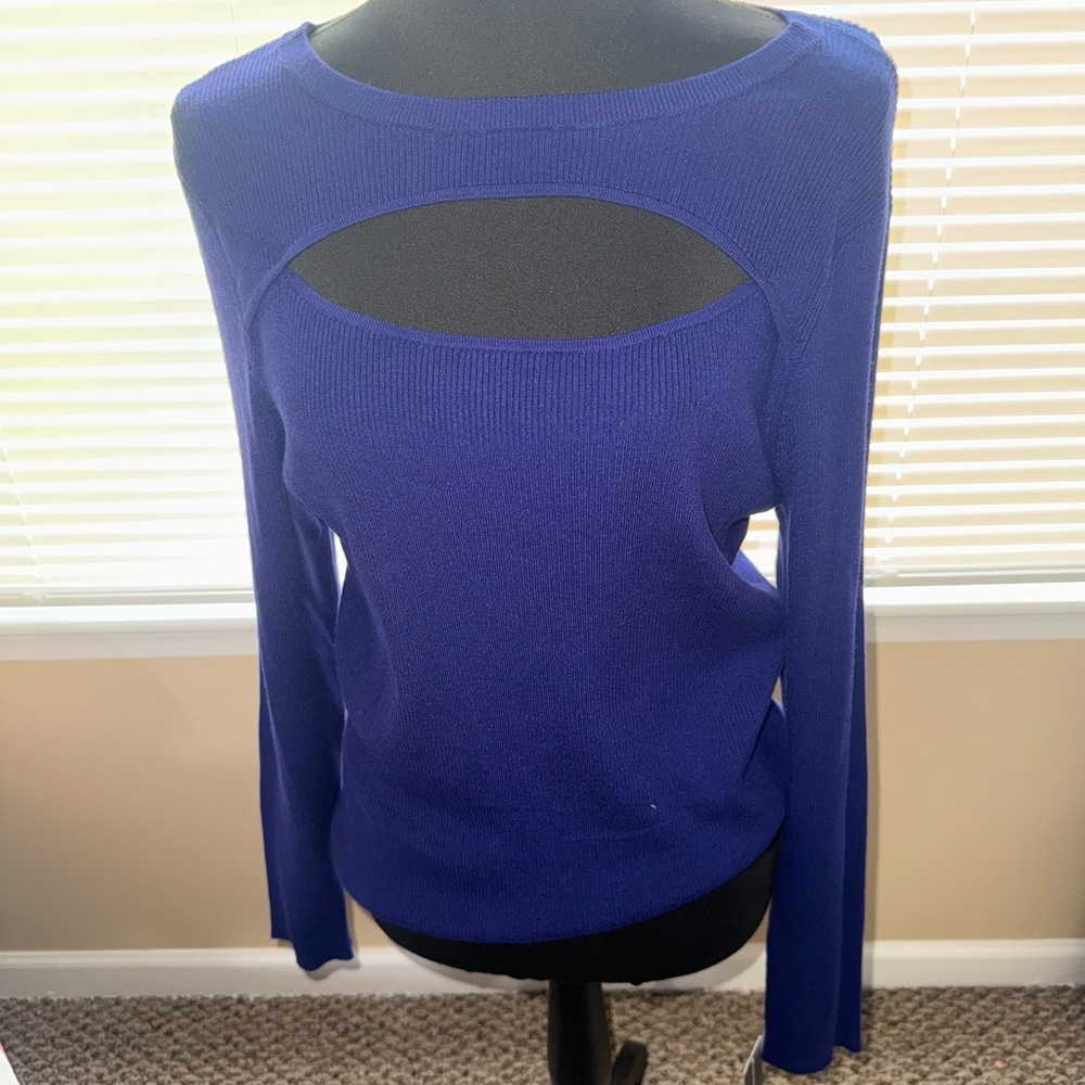 Womens I.N.C Crew Neck Cut Out Sapphire Crush Sweater Size XL